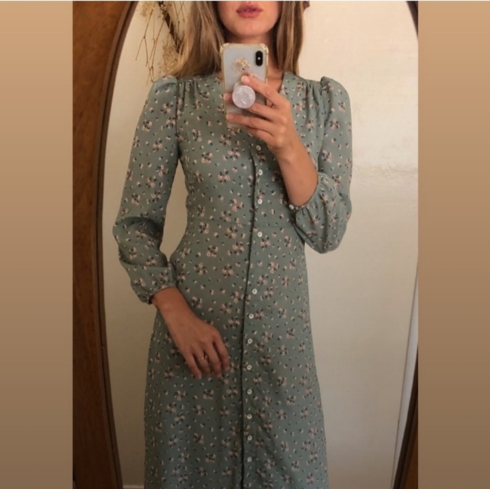Puff Sleeve Fall Floral Midi Dress!